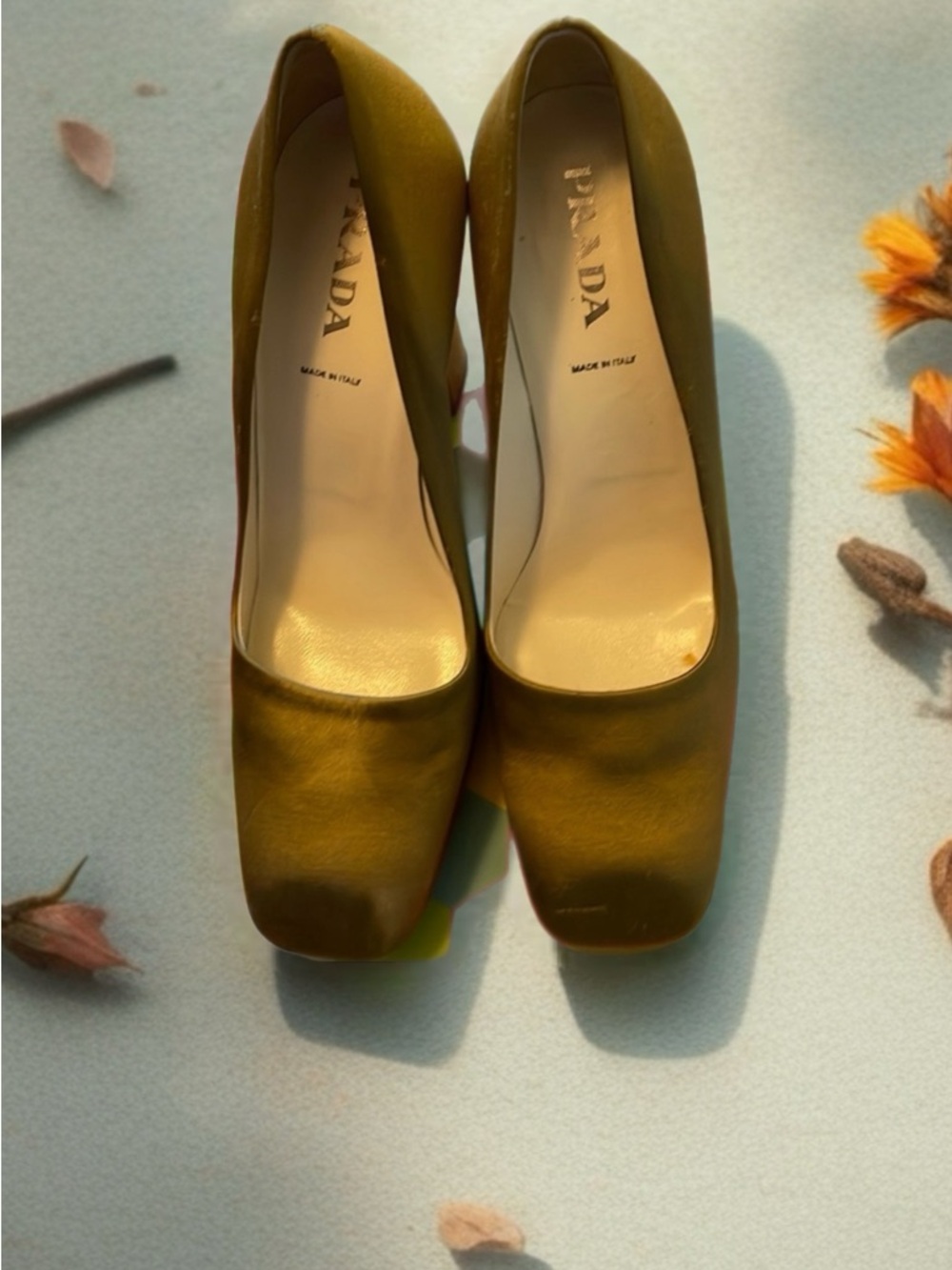Prada Classic Pumps Satin Green Gently used S7 5”